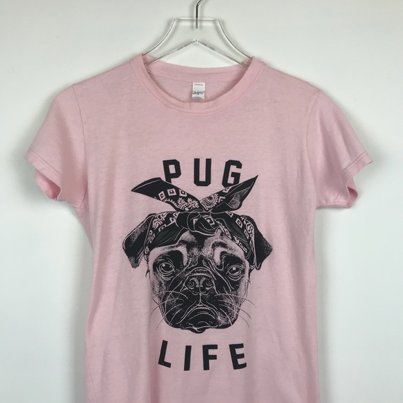 ✨ Pug / Thug Life Dog Shirt Pink Funny Graphic Tee - Picture 3 of 5